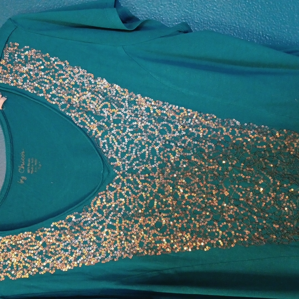 Chico's turquoise embellished S/S tee. Chico's size 3 which is XL - Picture 2 of 8